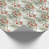 Kerst dennen takken en rode bessen cadeaupapier (Hoek)