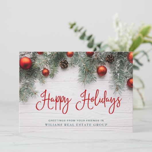 Kerst Dennenappels Landelijk Bedrijfs Groet Feestdagenkaart (Staand voorkant)