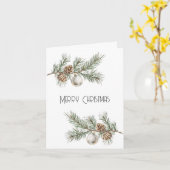 Kerst dennenappels tak en ornament kaart (Gele Bloem)