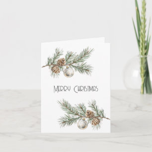Kerst dennenappels tak en ornament kaart