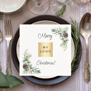 Kerst dennenappels witte business logo servet