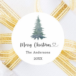 Kerst dennenboom eenvoudig script ronde sticker