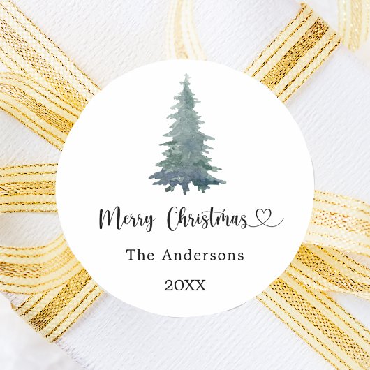 Kerst dennenboom eenvoudig script ronde sticker