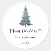 Kerst dennenboom eenvoudig script ronde sticker (Voorkant)