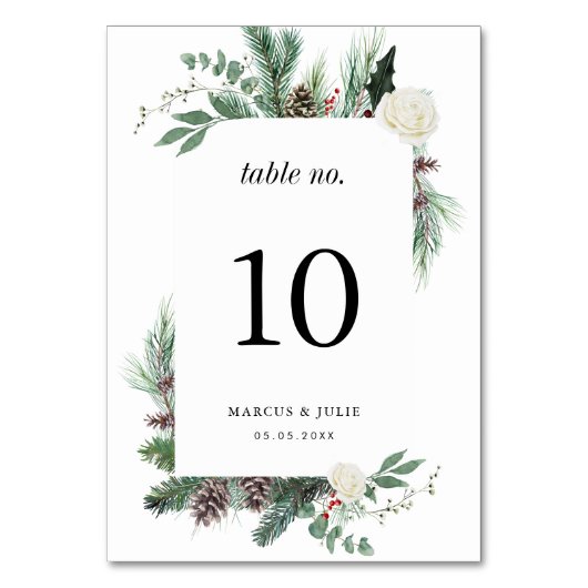 Kerst Dennenboom Elegant Tafelnummer Bruiloft (Voorkant)