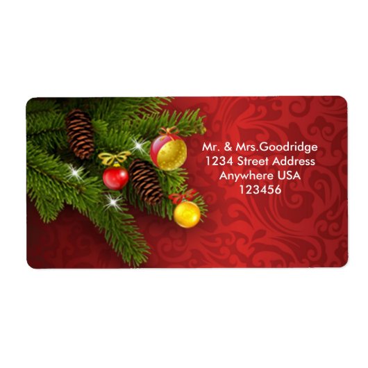 Kerst dennenboom, kegels en bellen etiket (Voorkant)