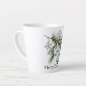Kerst dennenboom sneeuwvlok blauwe witte ornamente latte mok (Linkerhoek)