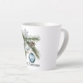 Kerst dennenboom sneeuwvlok blauwe witte ornamente latte mok (Rechterhoek)