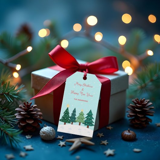 Kerst dennenbos boom vrolijk kerstfeest cadeaulabel