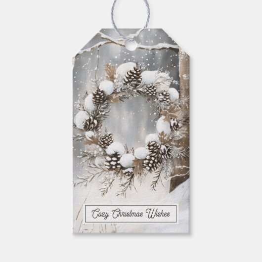 Kerst Dennenkegelkranse Cadeaulabel (Voorkant)