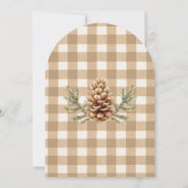 Kerst Dennenkegels Takken Bruine Gingham Boog Kaart (Achterkant)