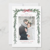 Kerst dennenkrans trouwfoto save the date (Voorkant)