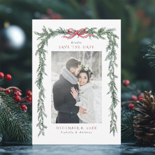 Kerst dennenkrans trouwfoto save the date