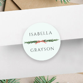 Kerst dennenrand mintgroen ronde sticker