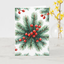 Kerst Dennentak & Rode Bessen Vakantiekaart |