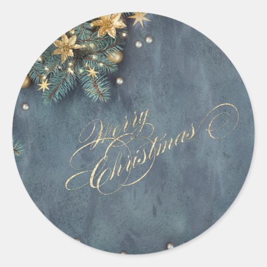 Kerst Dennentakken, Prettig Kerstfeest Ronde Sticker (Voorkant)