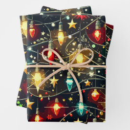 Kerst Design Pattern 4 Flat Sheet Set van 3 Inpakpapier Vel