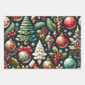 Kerst Design Pattern 9 Flat Sheet Set van 3 Inpakpapier Vel (Voorkant)