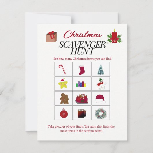 Kerst Design Scavenger Hunt Game Kaart (Voorkant)