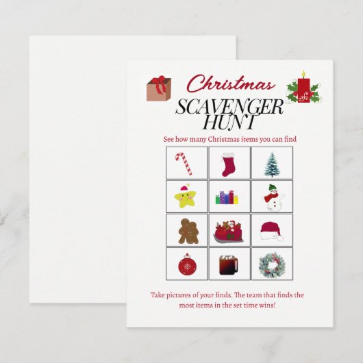 Kerst Design Scavenger Hunt Game Kaart (Voorkant / Achterkant)