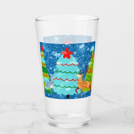 Kerst-design van groot glas met bomen, dieper, sne (Achterkant)