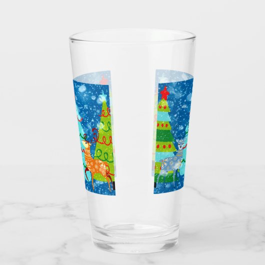 Kerst-design van groot glas met bomen, dieper, sne (Links)