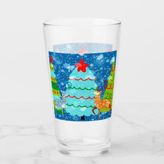Kerst-design van groot glas met bomen, dieper, sne (Voorkant)