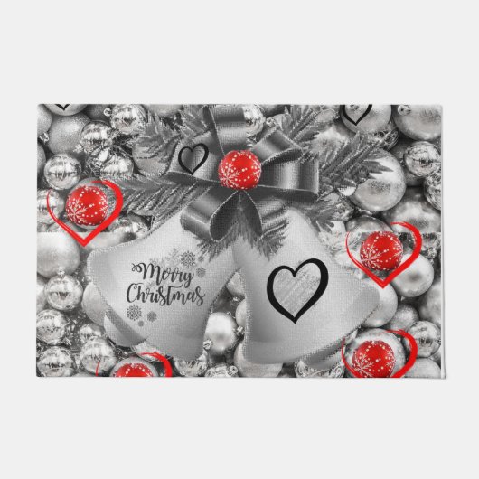 Kerst deur mat, zilveren klokken deurmat (Voorkant)