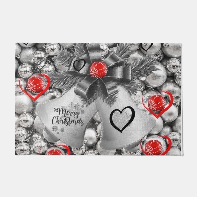 Kerst deur mat, zilveren klokken deurmat (Voorkant)