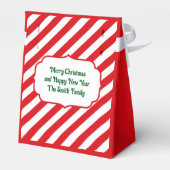 Kerst Diagonaal Rood en Wit Stripes Eenvoudig Bedankdoosjes (Achterkant)