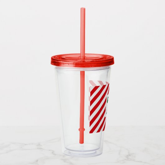 Kerst Diagonaal Rood en Witte Strepen Initiaal Acryl Drinkbeker (Rechts)