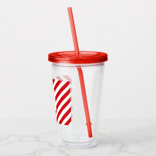 Kerst Diagonaal Rood en Witte Strepen Initiaal Acryl Drinkbeker (Links)