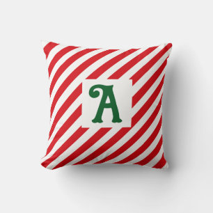 Kerst Diagonaal Rood en Witte Strepen Initiaal Kussen