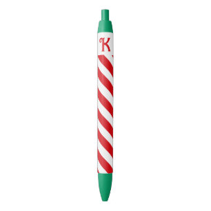 Kerst Diagonaal Rood en Witte Strepen Initiaal Zwarte Inkt Pen