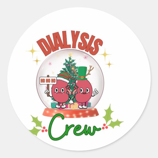 Kerst Dialyse Crew Verpleegkundige Tech Matching Ronde Sticker (Voorkant)