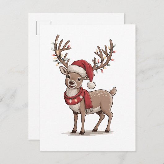 Kerst Dier Kerstmis Hert Sinterklaas Muts Kerstmis Uitnodiging Briefkaart (Voorkant / Achterkant)