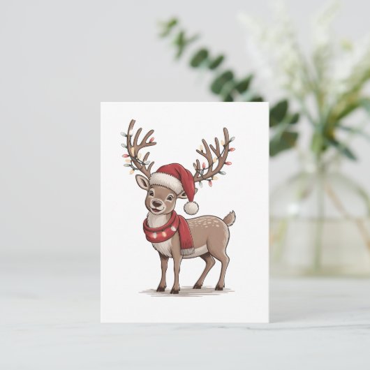 Kerst Dier Kerstmis Hert Sinterklaas Muts Kerstmis Uitnodiging Briefkaart (Staand voorkant)