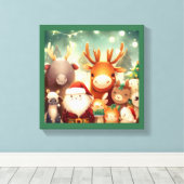 Kerst Dieren 8 Canvas Afdruk (Insitu (Houten vloer))