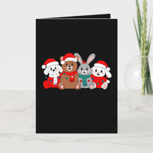 Kerst Dieren Beer Konijn Hond Kerstman Hoed Xmas Kaart