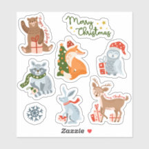 Kerst dieren vel met 8 stickers
