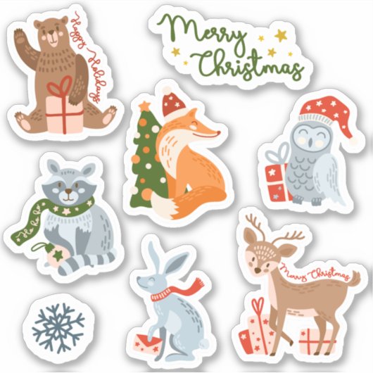 Kerst dieren vel met 8 stickers (Voorkant)