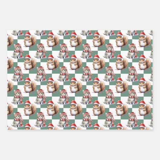 Kerst Dieren Wrapping Paper Set (Voorkant)