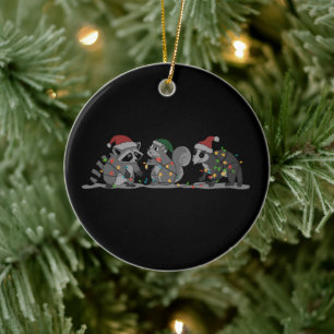 Kerst Dieren Xmas Domme Wasbeer Opossum Eekhoorn Keramisch Ornament