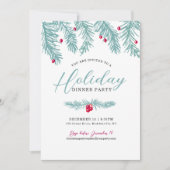 Kerst diner feest blauwe dennenroodbes kerstmis kaart (Voorkant)