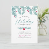 Kerst diner feest blauwe dennenroodbes kerstmis kaart (Staand voorkant)