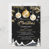 Kerst diner feest goud en zwarte balletjes kaart (Voorkant)