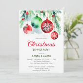 Kerst diner feest rode groene baubles kaart (Staand voorkant)