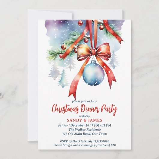 Kerst diner feest traditionele waterverf kaart (Voorkant)