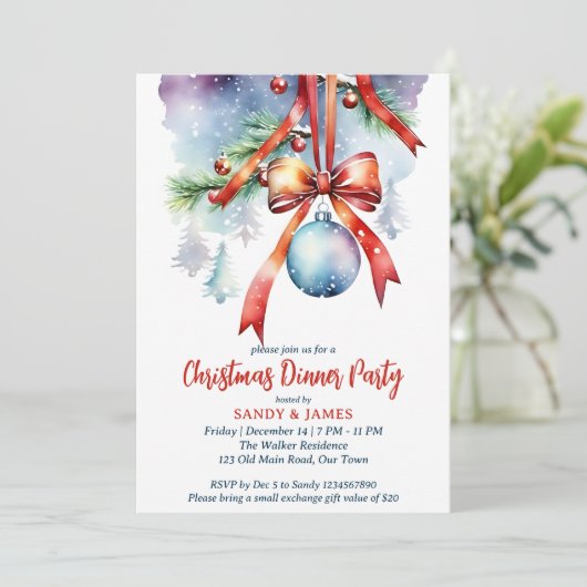 Kerst diner feest traditionele waterverf kaart (Staand voorkant)