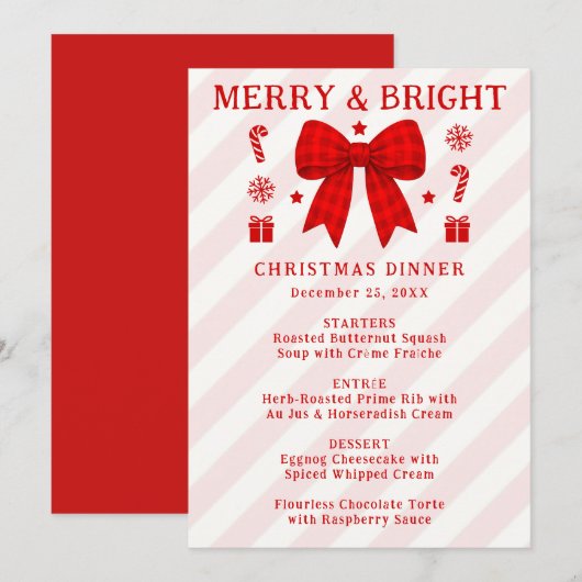 Kerst-diner met vrolijke en heldere rode geruite s menu (Voorkant / Achterkant)